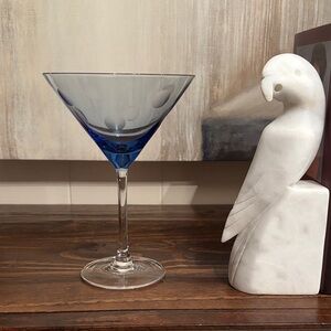Vintage Crystal Marques By Waterford Elegant Blue Martini Glass W/Blue Polka Dot